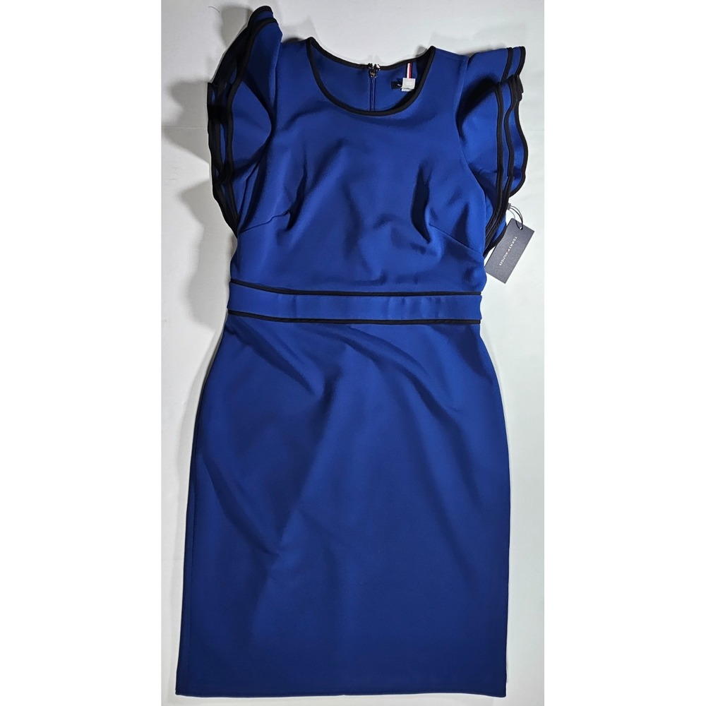 NWT Tommy Hilfiger Majorelle Blue & Black Piping-Trip Flutter Sleeve Dress Sz 6